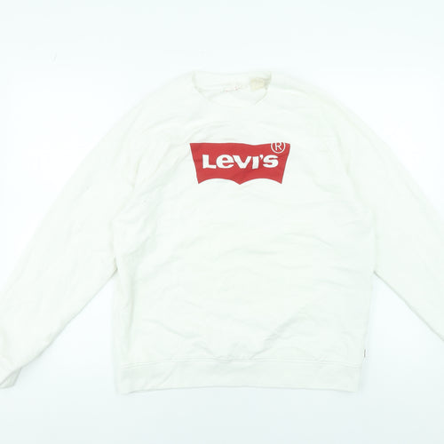 Levi's Women's White Logo Crew Neck Pullover Sweatshirt M