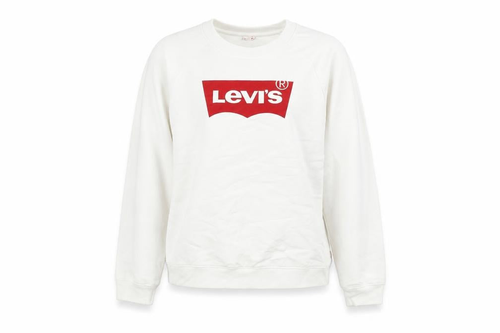 Front view of Levi's Women's White Logo Crew Neck Pullover Sweatshirt M