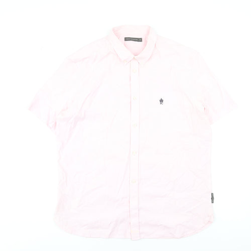 French Connection Men's Pink XL Button-Down Short Sleeve Cotton Shirt