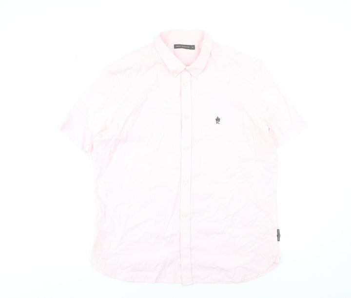 French Connection Men's Pink XL Button-Down Short Sleeve Cotton Shirt