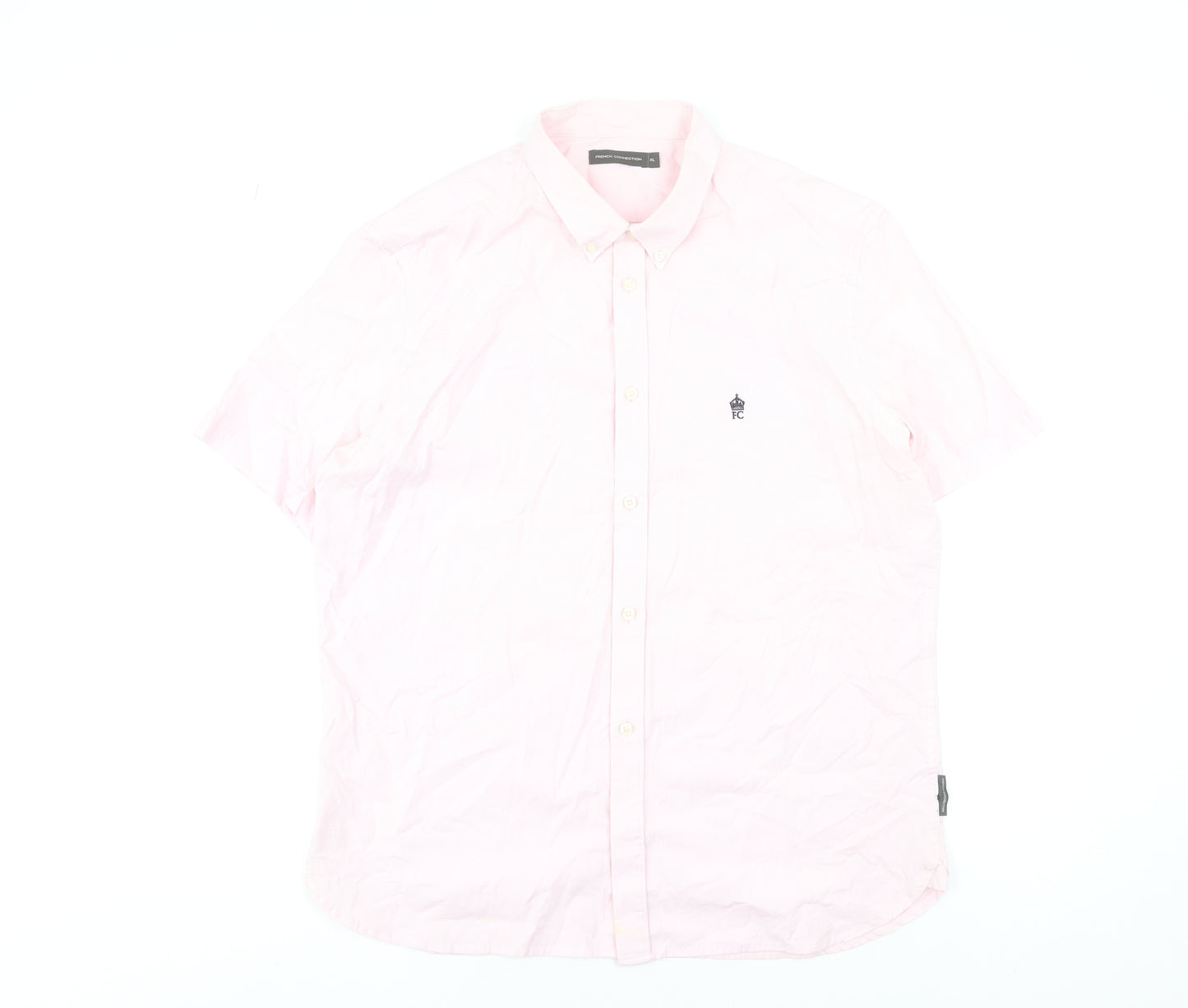 French Connection Men's Pink XL Button-Down Short Sleeve Cotton Shirt