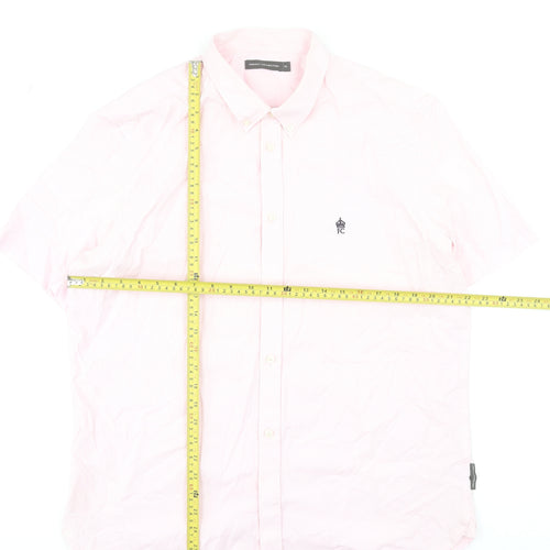French Connection Men's Pink XL Button-Down Short Sleeve Cotton Shirt