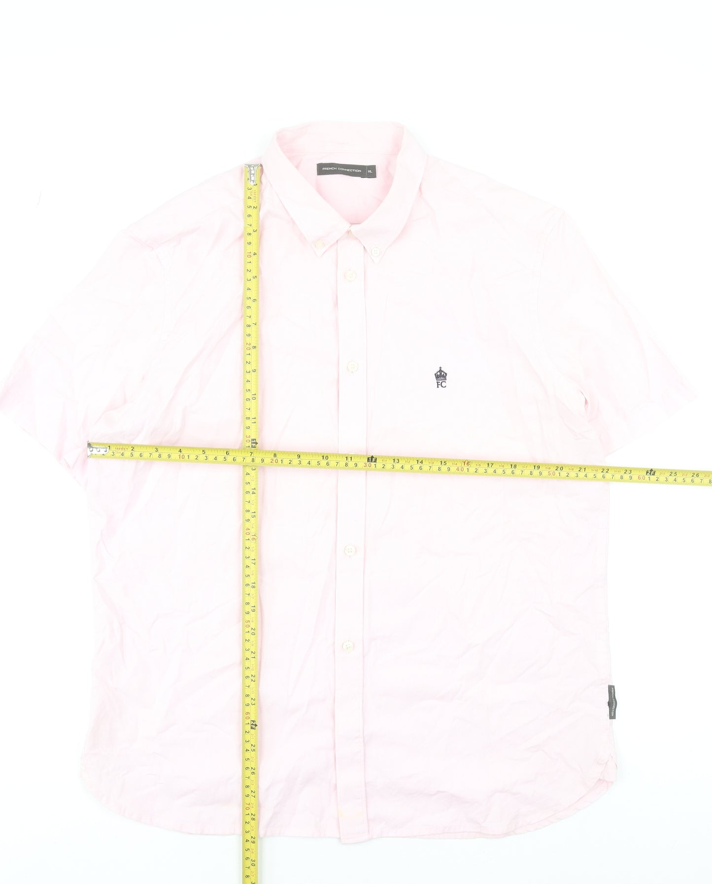 French Connection Men's Pink XL Button-Down Short Sleeve Cotton Shirt