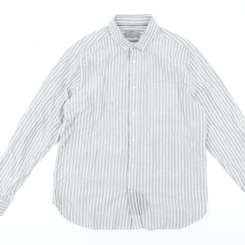 Marks and Spencer Men's Blue Striped Cotton Long Sleeve Dress Shirt Medium