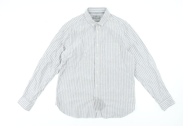 Marks and Spencer Men's Blue Striped Cotton Long Sleeve Dress Shirt Medium