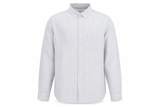 Marks and Spencer Men's Blue Striped Cotton Long Sleeve Dress Shirt Medium
