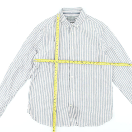 Marks and Spencer Men's Blue Striped Cotton Long Sleeve Dress Shirt Medium
