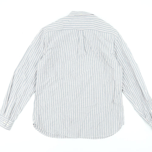 Marks and Spencer Men's Blue Striped Cotton Long Sleeve Dress Shirt Medium