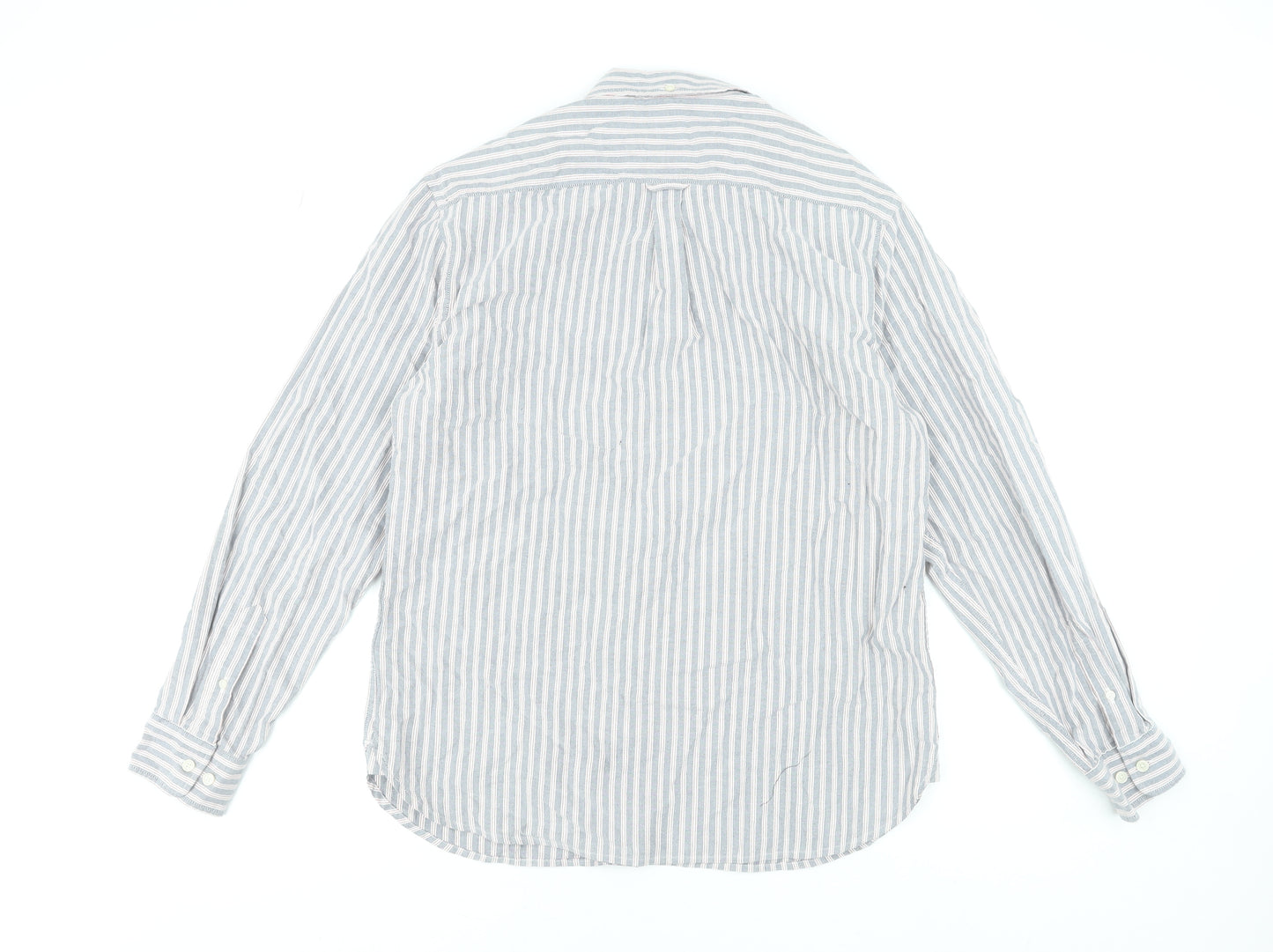 Marks and Spencer Men's Blue Striped Cotton Long Sleeve Dress Shirt Medium