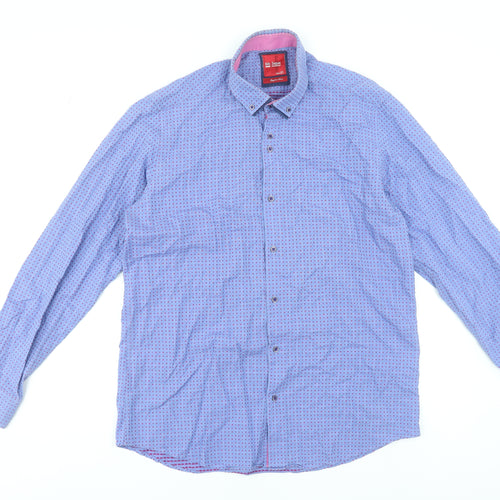 6th Sense Men's Blue Geometric Egyptian Cotton Formal Shirt XL