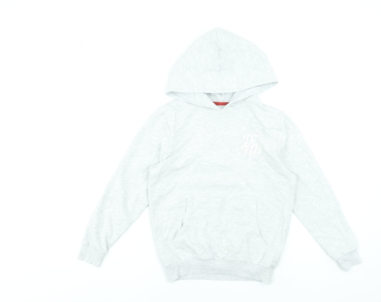 DFND Boys Grey Pullover Hoodie 11-12 Years Cotton Blend Logo Sweatshirt