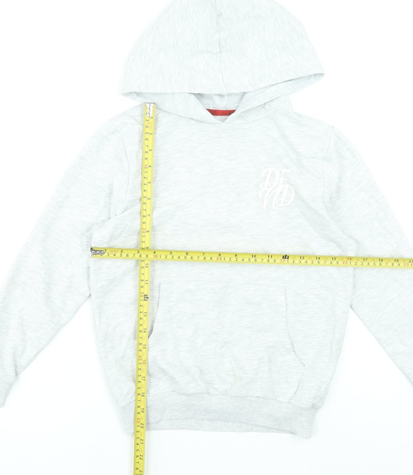 DFND Boys Grey Pullover Hoodie 11-12 Years Cotton Blend Logo Sweatshirt
