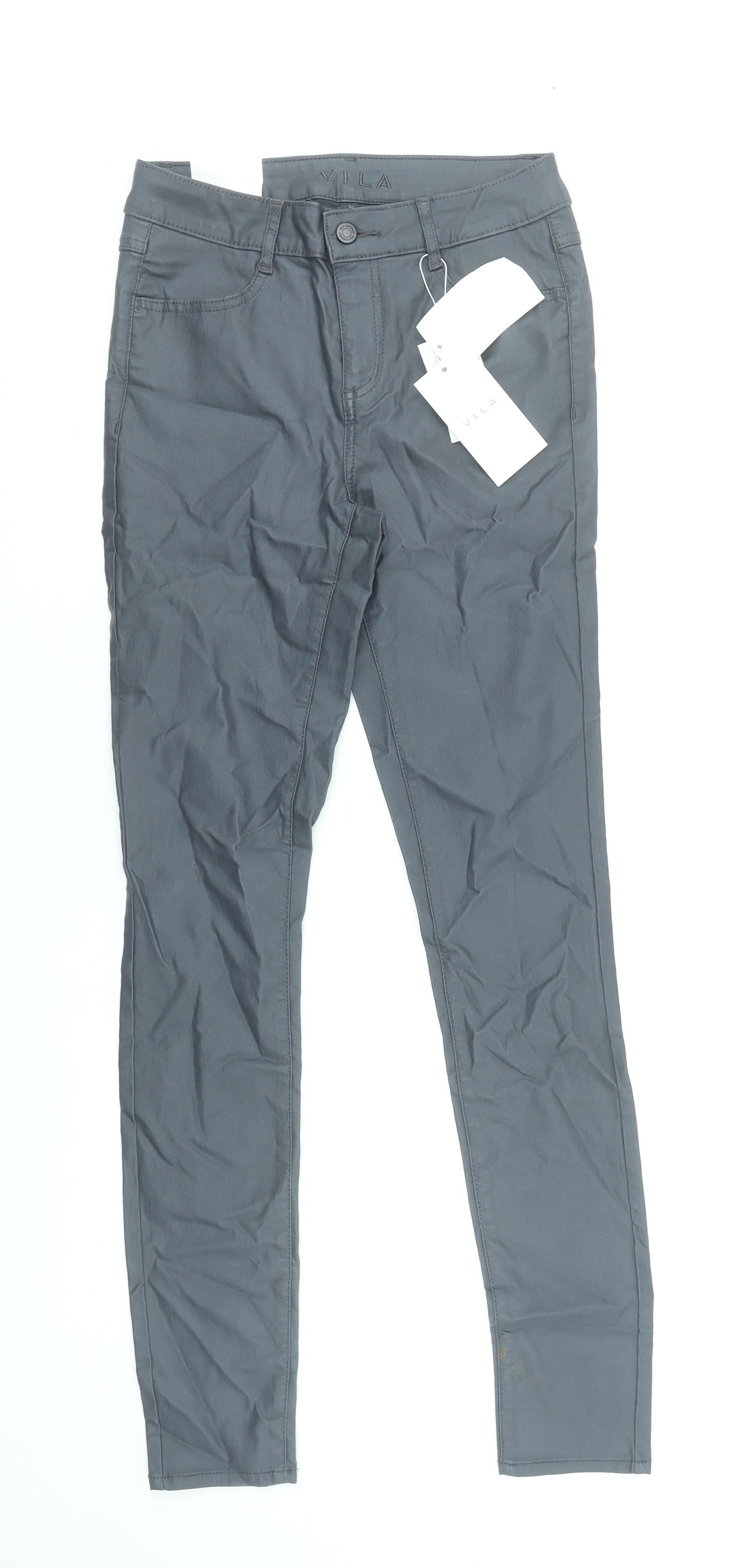 VILA Womens Grey Skinny Jeans Size 12 Stretch Coated Viscose Blend
