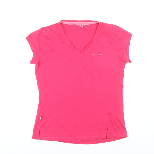 LA Gear Womens Pink Short Sleeve V-Neck Basic T-Shirt Size 14