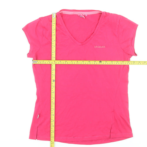 LA Gear Womens Pink Short Sleeve V-Neck Basic T-Shirt Size 14