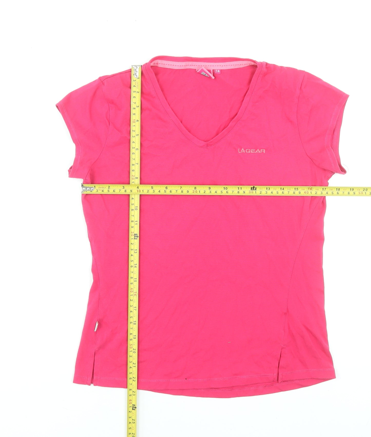 LA Gear Womens Pink Short Sleeve V-Neck Basic T-Shirt Size 14