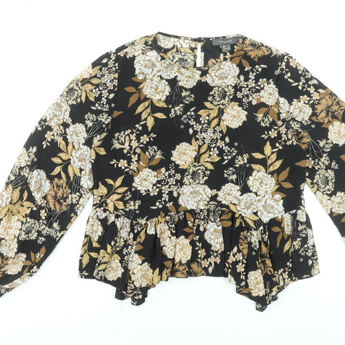 Primark Women's Black Floral Long Sleeve Tunic Blouse Size 8
