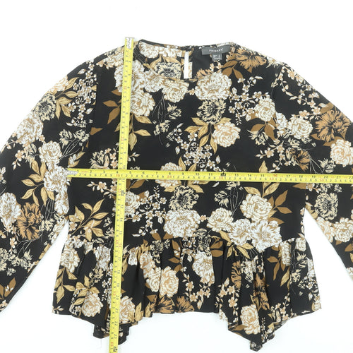 Primark Women's Black Floral Long Sleeve Tunic Blouse Size 8