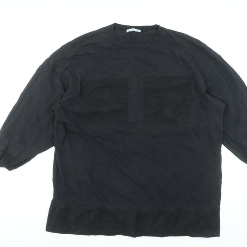 Zara Women Black Basic Cotton Blend 3/4 Sleeve Blouse Size 8