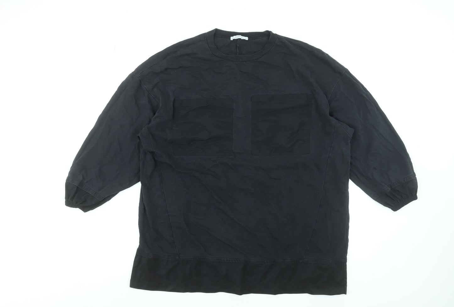 Zara Women Black Basic Cotton Blend 3/4 Sleeve Blouse Size 8