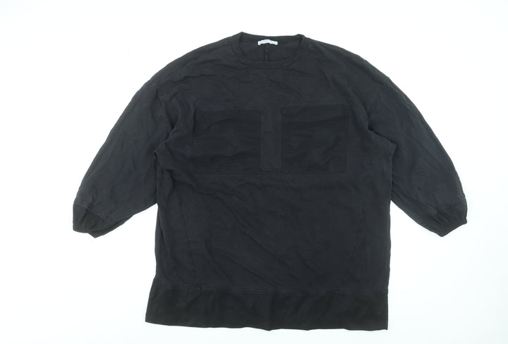 Zara Women Black Basic Cotton Blend 3/4 Sleeve Blouse Size 8