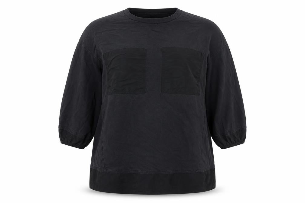 Front view of Zara Women Black Basic Cotton Blend 3/4 Sleeve Blouse, size 8