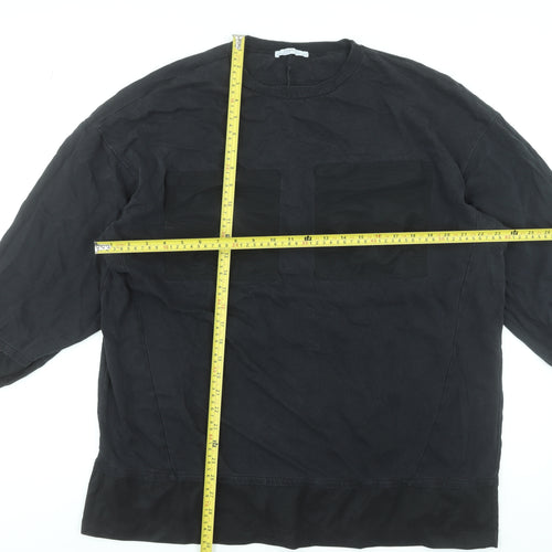 Zara Women Black Basic Cotton Blend 3/4 Sleeve Blouse Size 8