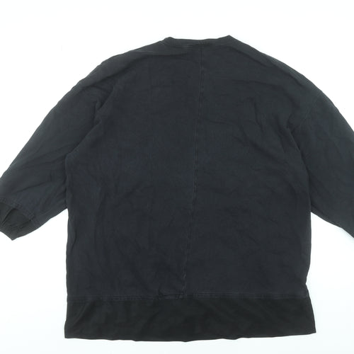 Zara Women Black Basic Cotton Blend 3/4 Sleeve Blouse Size 8