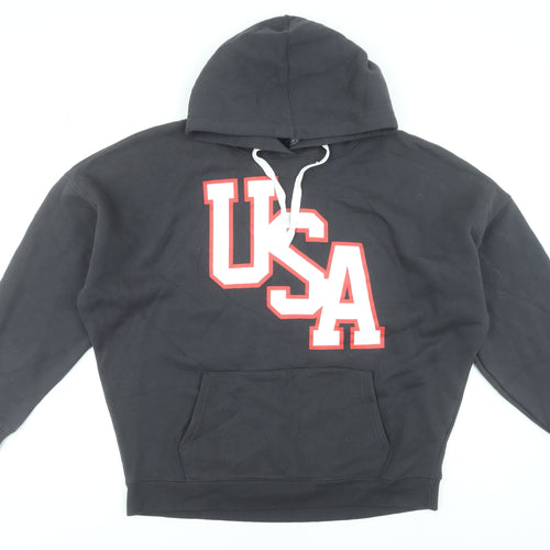 Primark Women's Black USA Pullover Hoodie Size L 14-16 Cotton Blend