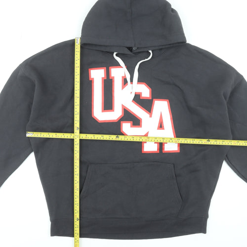 Primark Women's Black USA Pullover Hoodie Size L 14-16 Cotton Blend