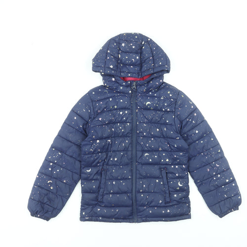 Mountain Warehouse Girls Blue Hooded Puffer Jacket 7-8 Years Star Print