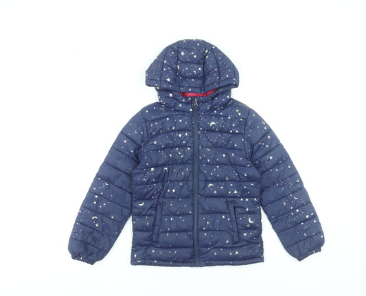 Mountain Warehouse Girls Blue Hooded Puffer Jacket 7-8 Years Star Print