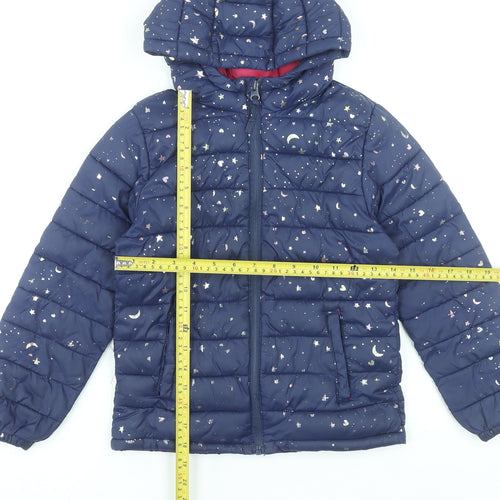 Mountain Warehouse Girls Blue Hooded Puffer Jacket 7-8 Years Star Print