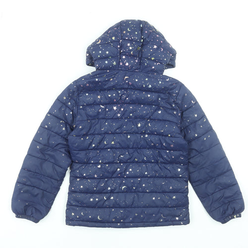 Mountain Warehouse Girls Blue Hooded Puffer Jacket 7-8 Years Star Print