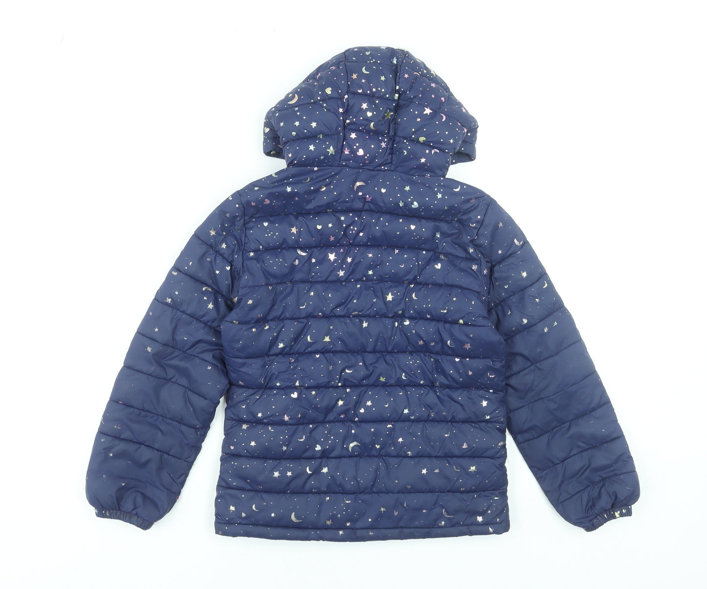 Mountain Warehouse Girls Blue Hooded Puffer Jacket 7-8 Years Star Print