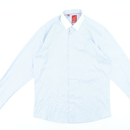 Benetti Luxury Men Blue 16.5 Tapered Long Sleeve Cotton Shirt