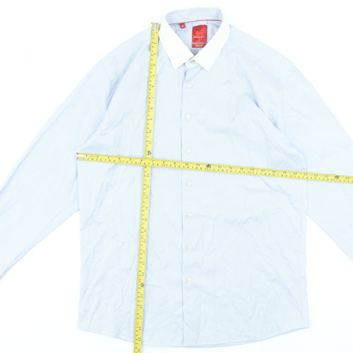 Benetti Luxury Men Blue 16.5 Tapered Long Sleeve Cotton Shirt