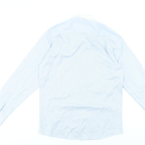 Benetti Luxury Men Blue 16.5 Tapered Long Sleeve Cotton Shirt