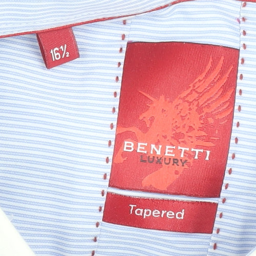 Benetti Luxury Men Blue 16.5 Tapered Long Sleeve Cotton Shirt