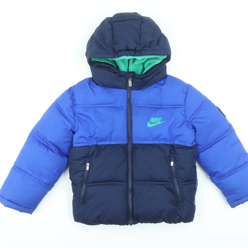 Nike Boys Blue Puffer Jacket Hooded 5-6 Years Winter Coat