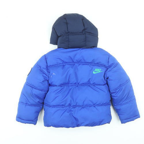 Nike Boys Blue Puffer Jacket Hooded 5-6 Years Winter Coat