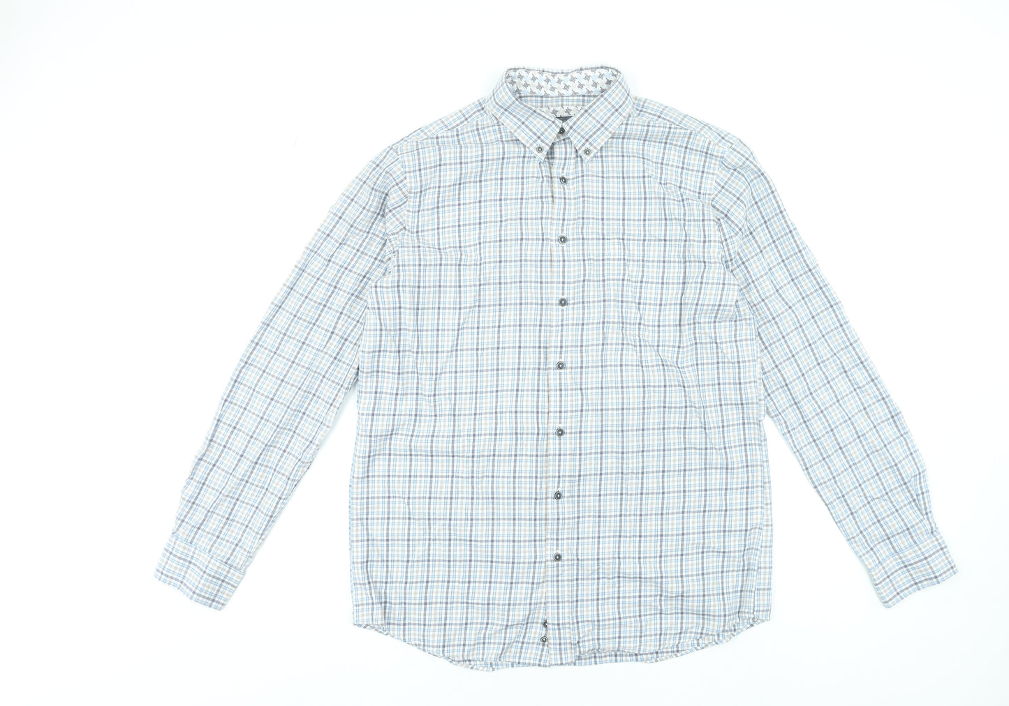 Scotland Blue Men's Blue Check Long Sleeve Cotton Dress Shirt Size 16.5