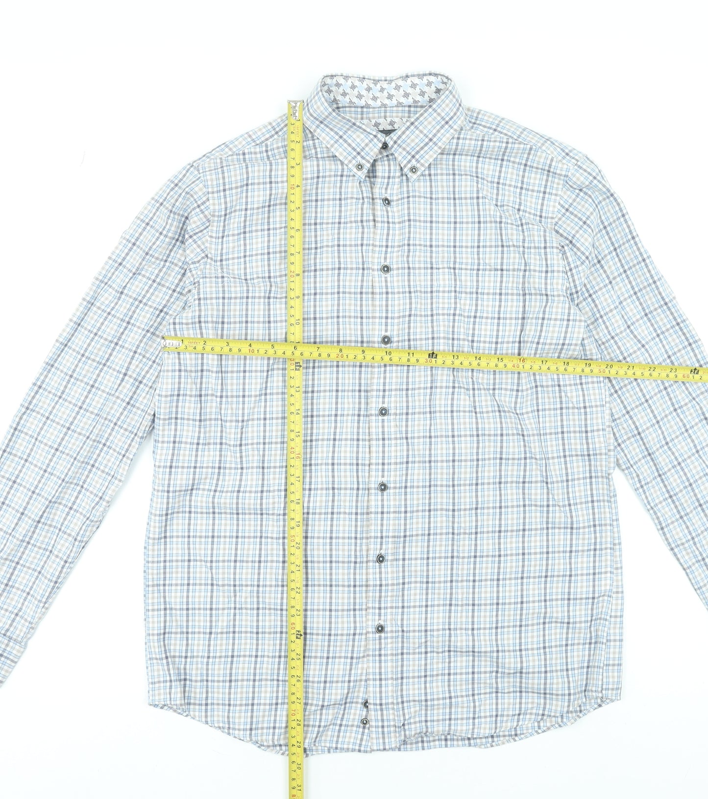 Scotland Blue Men's Blue Check Long Sleeve Cotton Dress Shirt Size 16.5