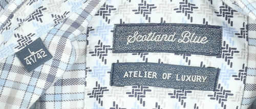 Scotland Blue Men's Blue Check Long Sleeve Cotton Dress Shirt Size 16.5