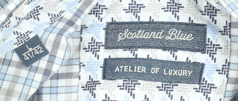 Scotland Blue Men's Blue Check Long Sleeve Cotton Dress Shirt Size 16.5