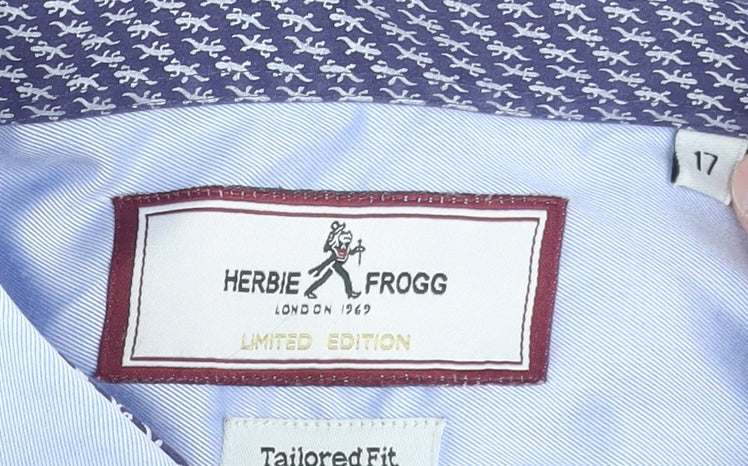 Herbie Frogg Men's Blue 17 Slim Fit Long Sleeve Dress Shirt