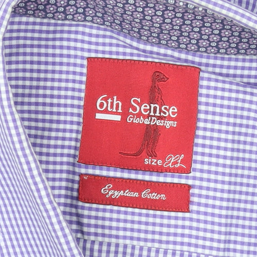 6th Sense Men's Purple Check Long Sleeve Egyptian Cotton Dress Shirt XL