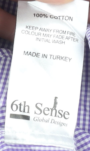 6th Sense Men's Purple Check Long Sleeve Egyptian Cotton Dress Shirt XL