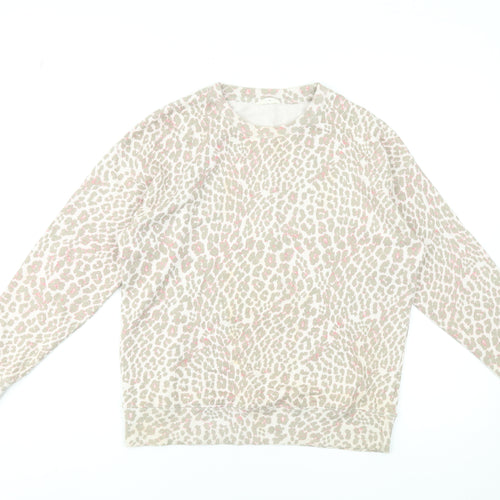Hush Womens Beige Animal Print Sweatshirt XXS Cotton Crew Neck