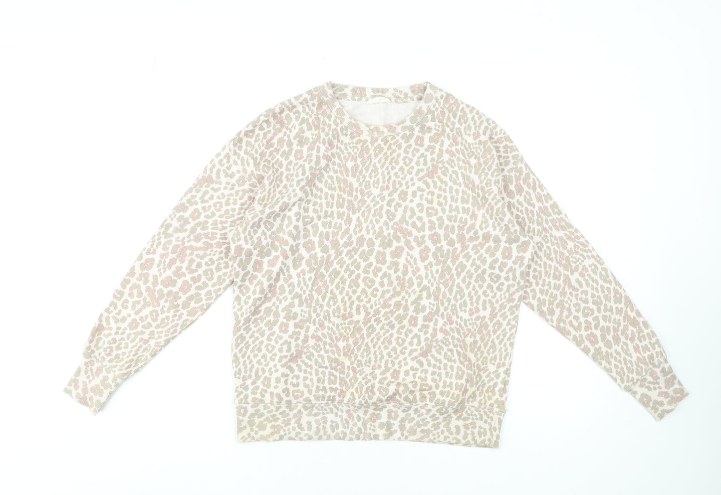 Hush Womens Beige Animal Print Sweatshirt XXS Cotton Crew Neck